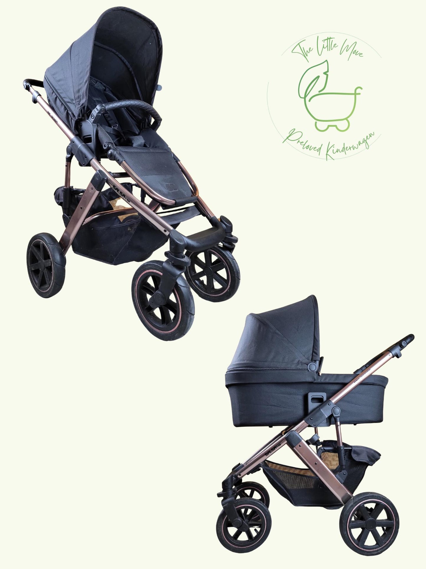Abc Design - Salsa 4 Air Diamond Edition Kombikinderwagen (sportsitz und Babywanne) - Rosé Schwarz - Gutem Zustand