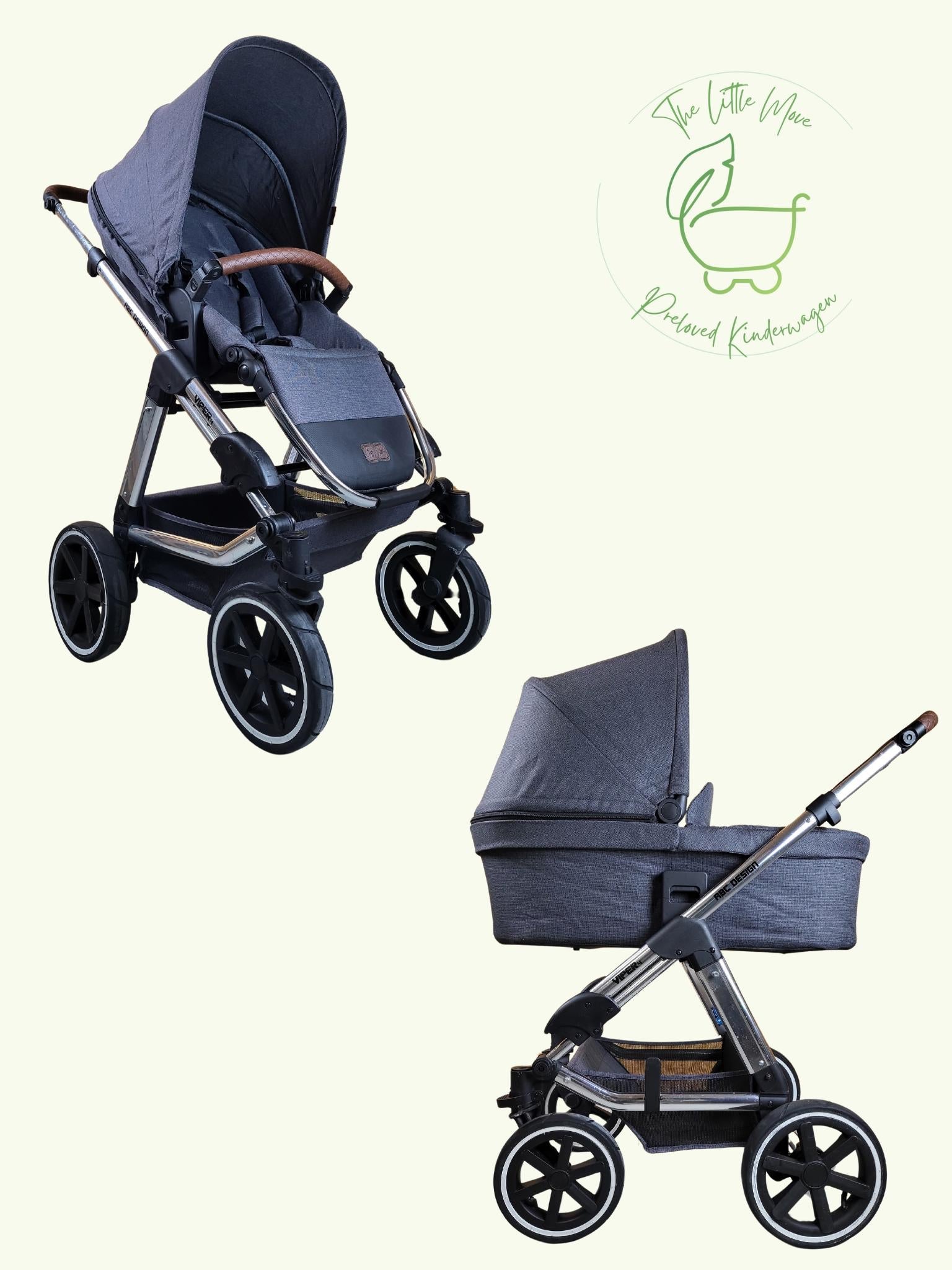 Abc Design - Viper 4 Kombikinderwagen (sportsitz und Babywanne) - Grau in Gutem Zustand / Gut Kinderwagen 1