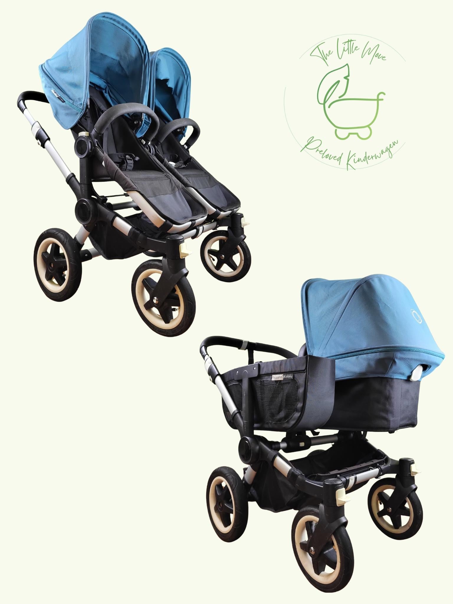 Bugaboo - Donkey (2 Sportsitze / 1 Liegewanne) Inkl. Seitliche Gepäcktasche Blau / Sehr Gut