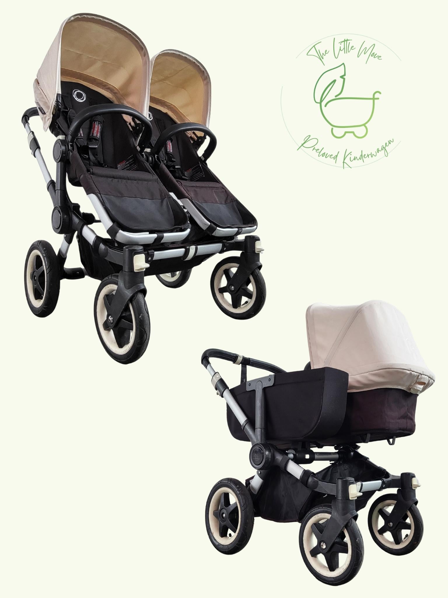 Bugaboo - Donkey (2 Sportsitze / 1 Liegewanne) Inkl. Seitliche Gepäcktasche in Gutem Zustand Creme / Gut Kinderwagen