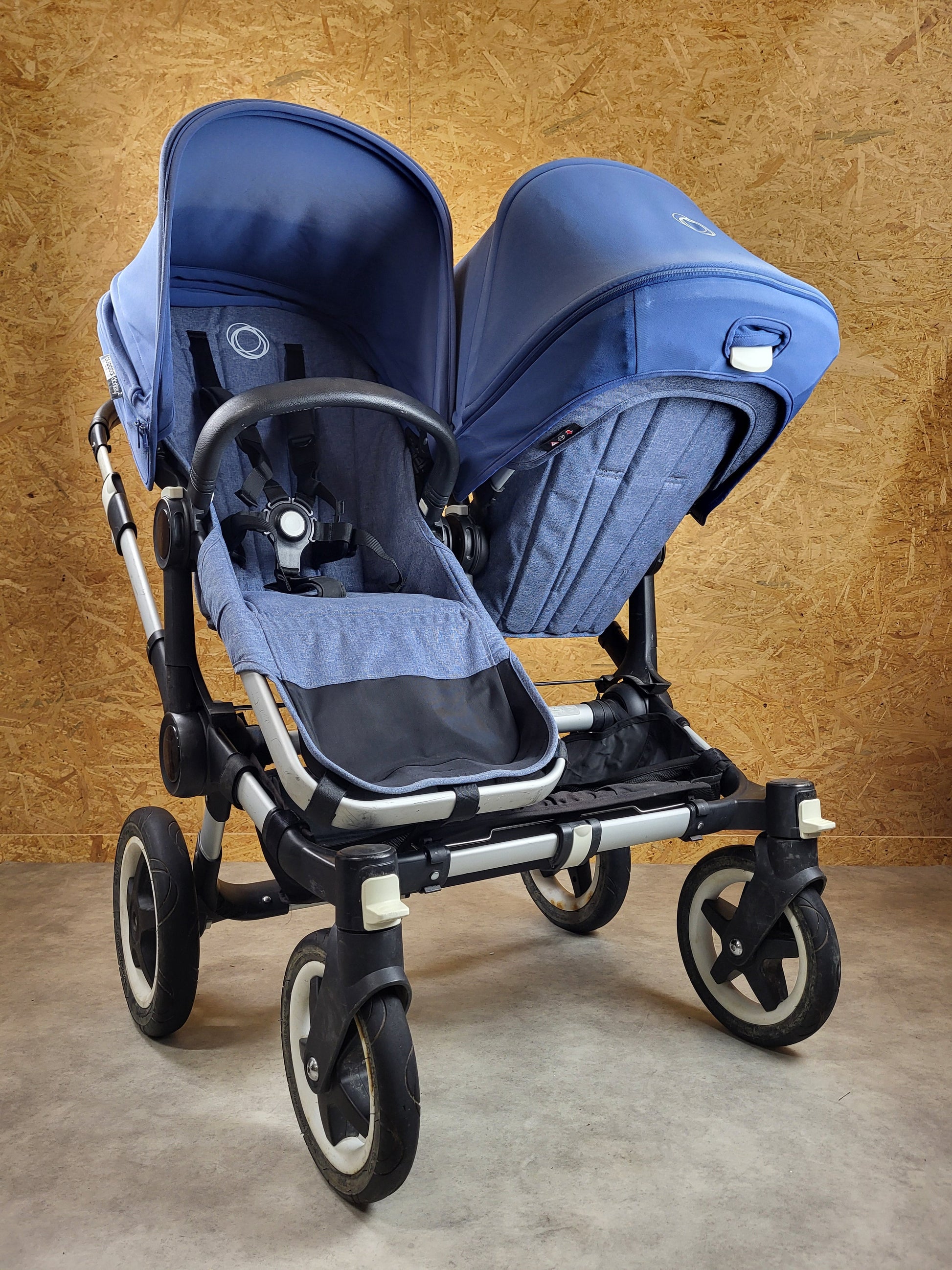 Bugaboo - Donkey 2 Zwillingskinderwagen Geschwisterwagen (2 Sitze / 1 Babywanne) Inkl. Seitliche Gepäcktasche - Blau