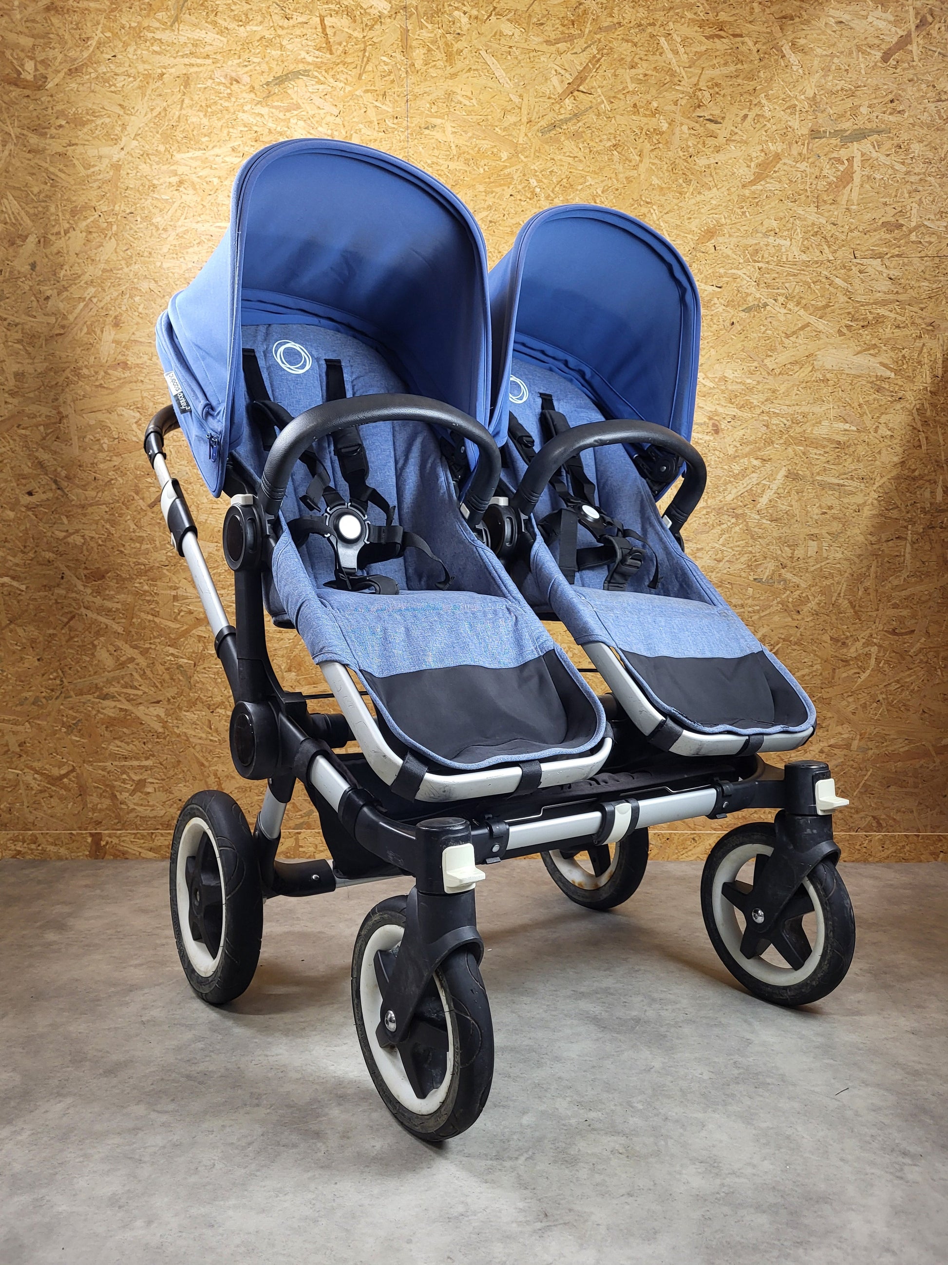 Bugaboo - Donkey 2 Zwillingskinderwagen Geschwisterwagen (2 Sitze / 1 Babywanne) Inkl. Seitliche Gepäcktasche - Blau