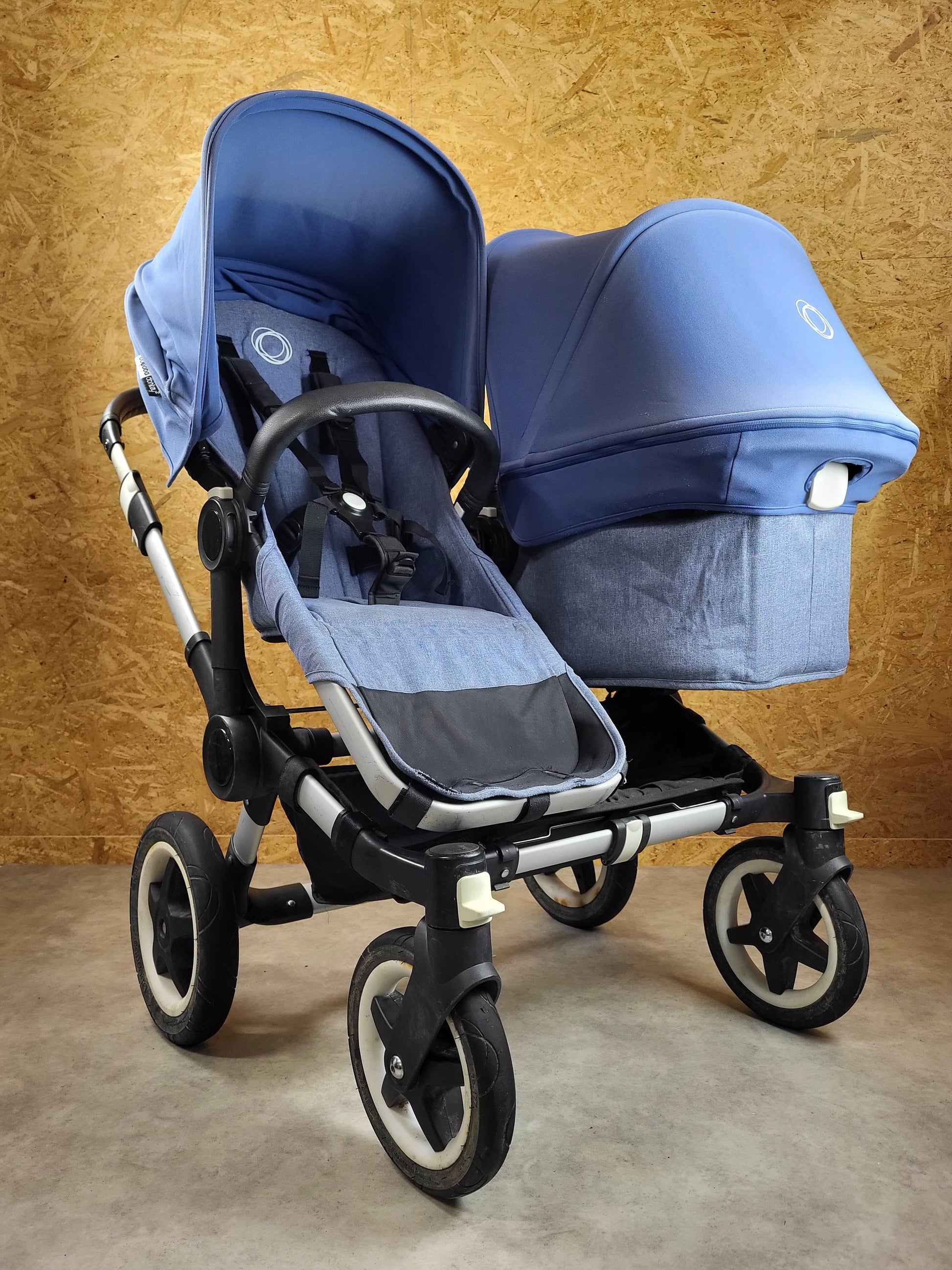 Bugaboo - Donkey 2 Zwillingskinderwagen Geschwisterwagen (2 Sitze / 1 Babywanne) Inkl. Seitliche Gepäcktasche - Blau