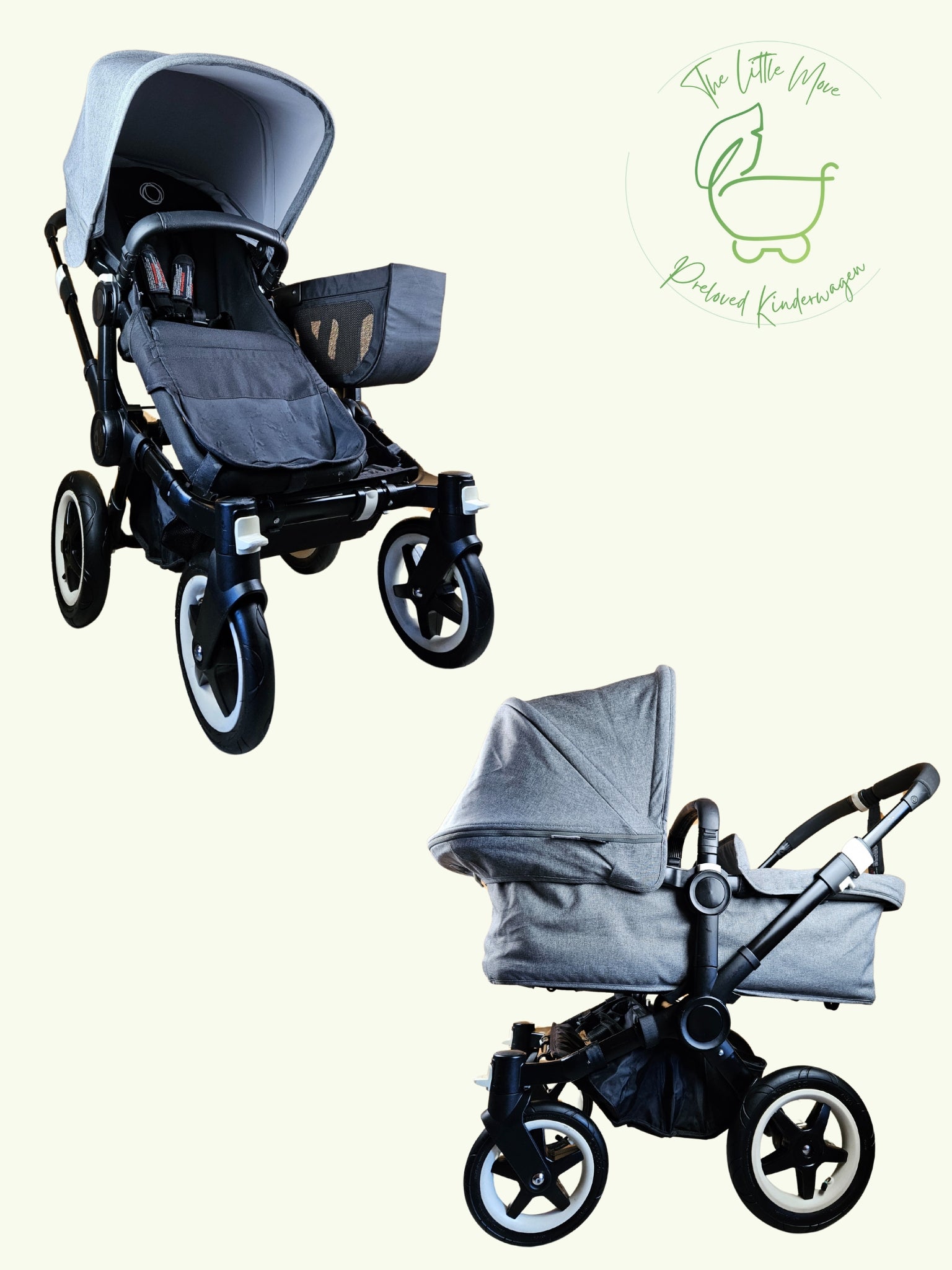 Bugaboo - Donkey Mono Geschwisterwagen (sportsitz und Liegewanne) Inkl. Seitliche Gepäcktasche - Grau - in sehr Gutem