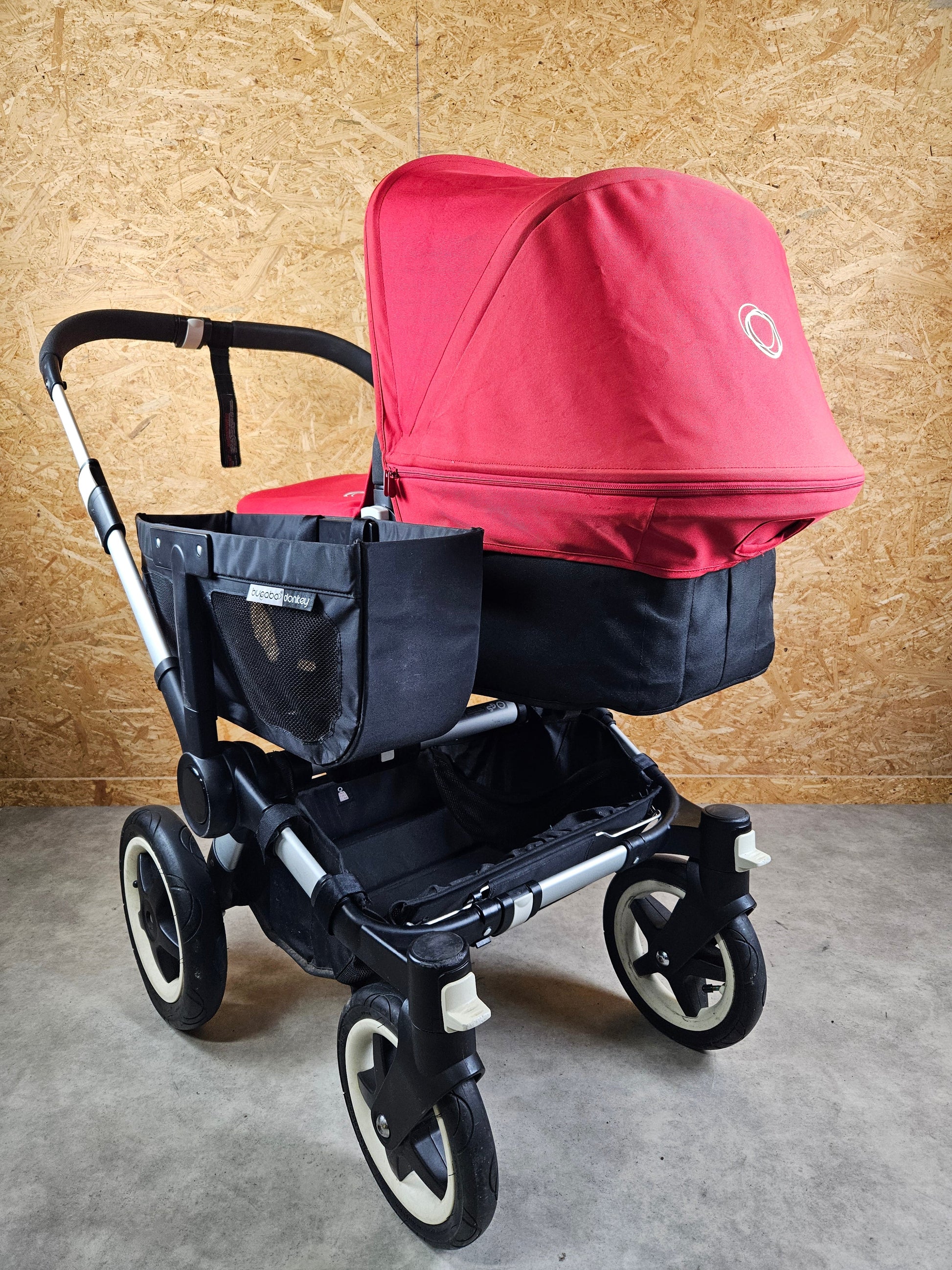 Bugaboo - Donkey Geschwister Kinderwagen (1 Liegewanne / 1 Sportsitz) Inkl. Seitliche GepƤcktasche - Schwarz Rot