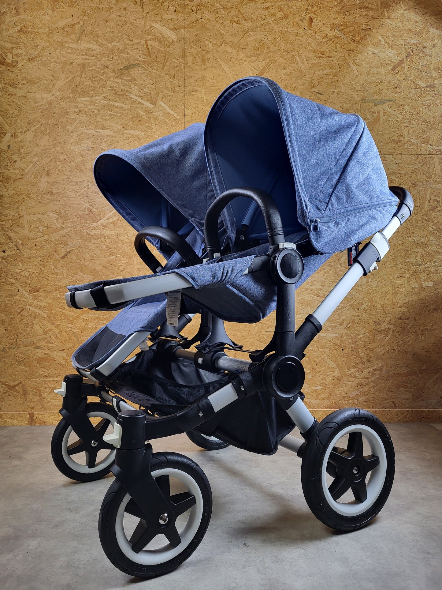 Bugaboo - Donkey Zwillingskinderwagen Geschwisterwagen (2 Sitze / 2 Babywanne) Inkl. Seitliche Gepäcktasche - Blau