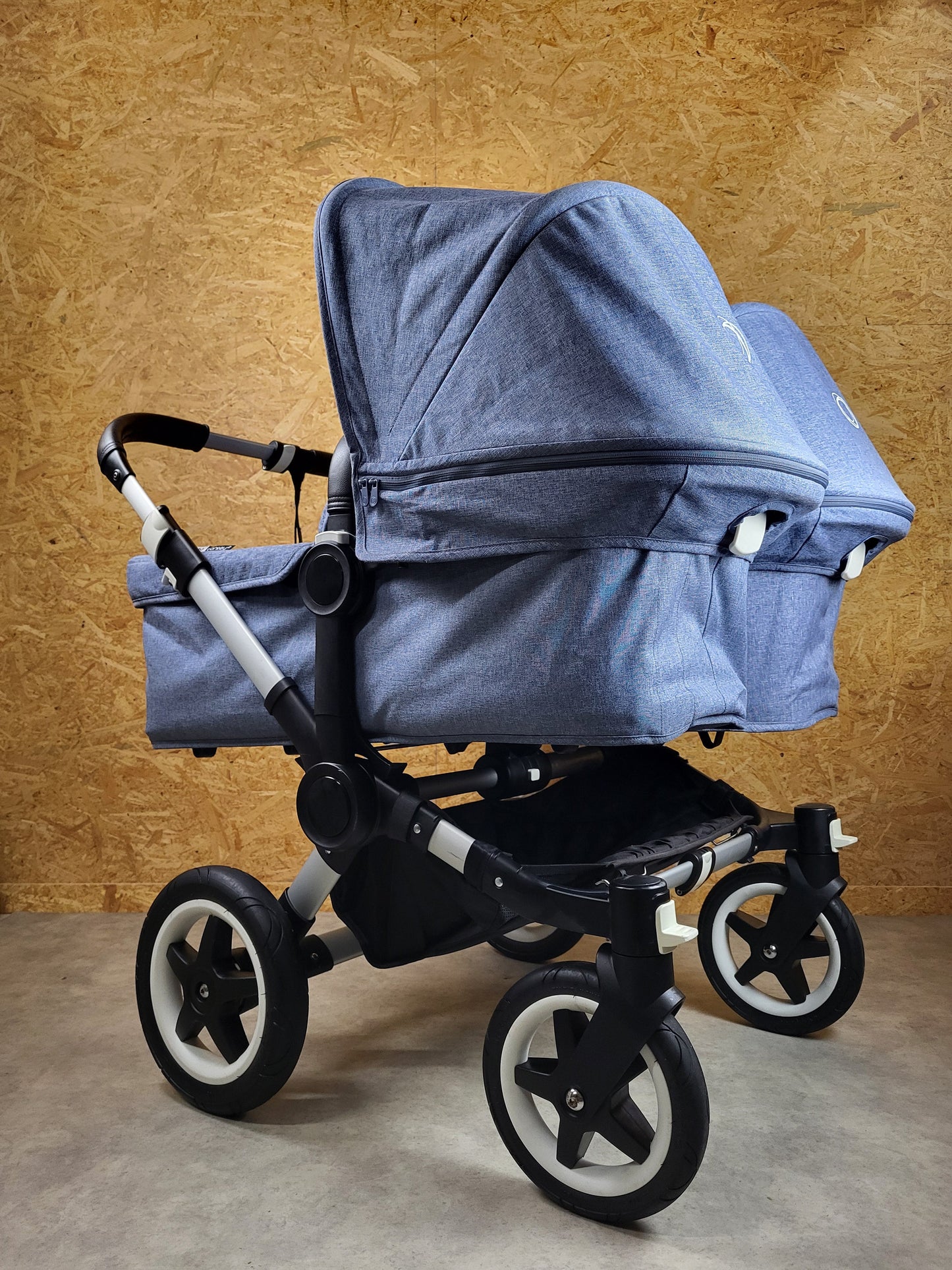 Bugaboo - Donkey Zwillingskinderwagen Geschwisterwagen (2 Sitze / 2 Babywanne) Inkl. Seitliche Gepäcktasche - Blau