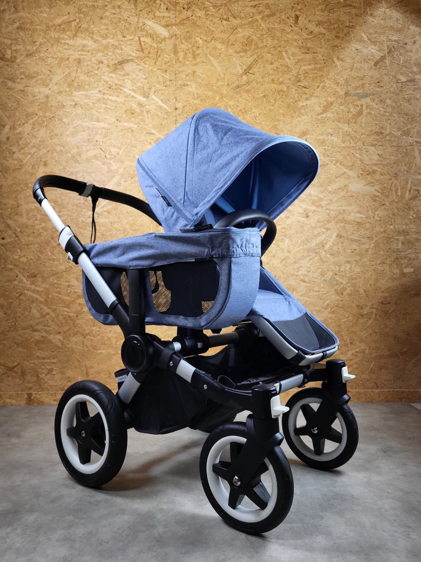Bugaboo - Donkey Zwillingskinderwagen Geschwisterwagen (2 Sitze / 2 Babywanne) Inkl. Seitliche Gepäcktasche - Blau