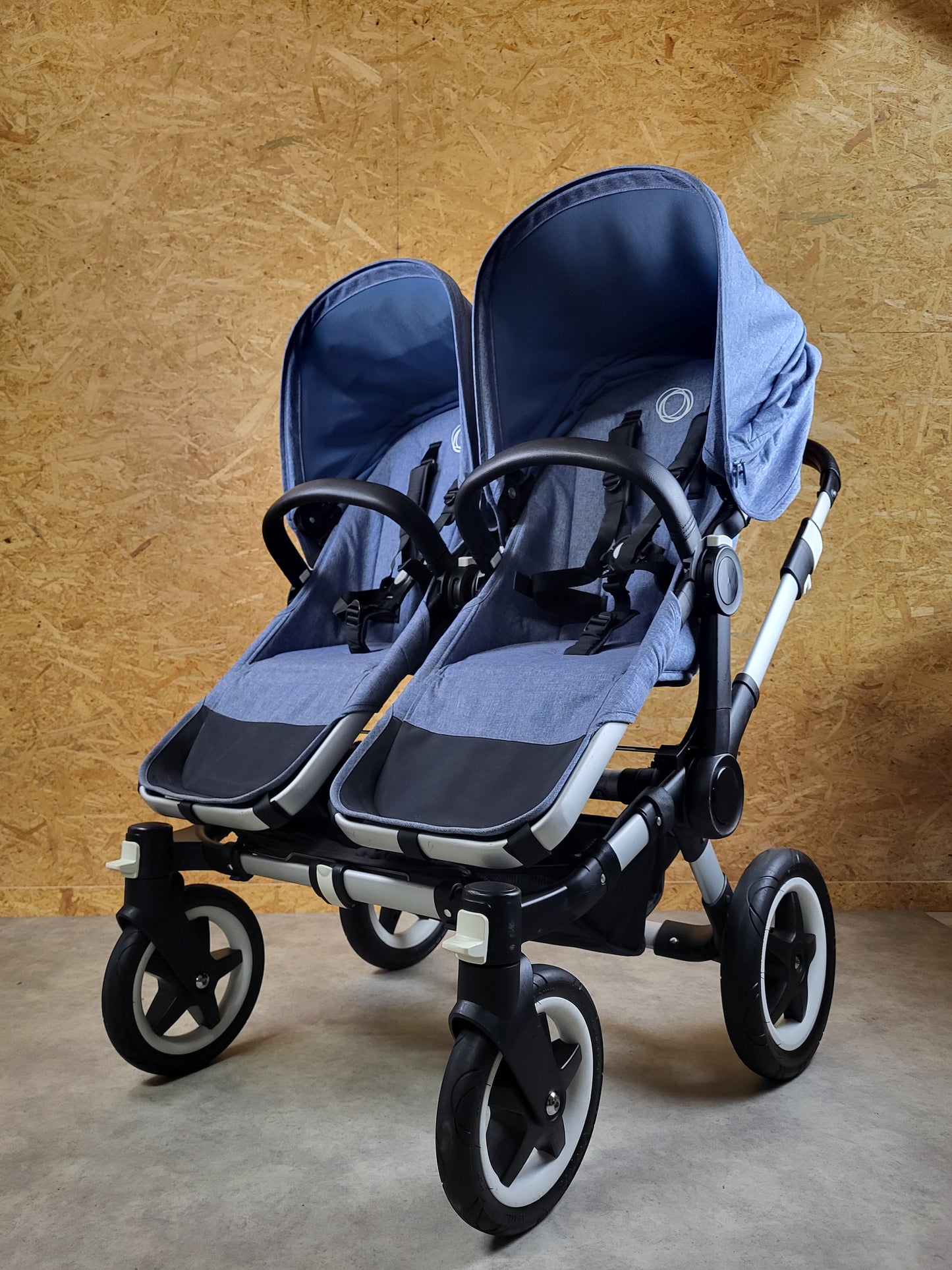 Bugaboo - Donkey Zwillingskinderwagen Geschwisterwagen (2 Sitze / 2 Babywanne) Inkl. Seitliche Gepäcktasche - Blau