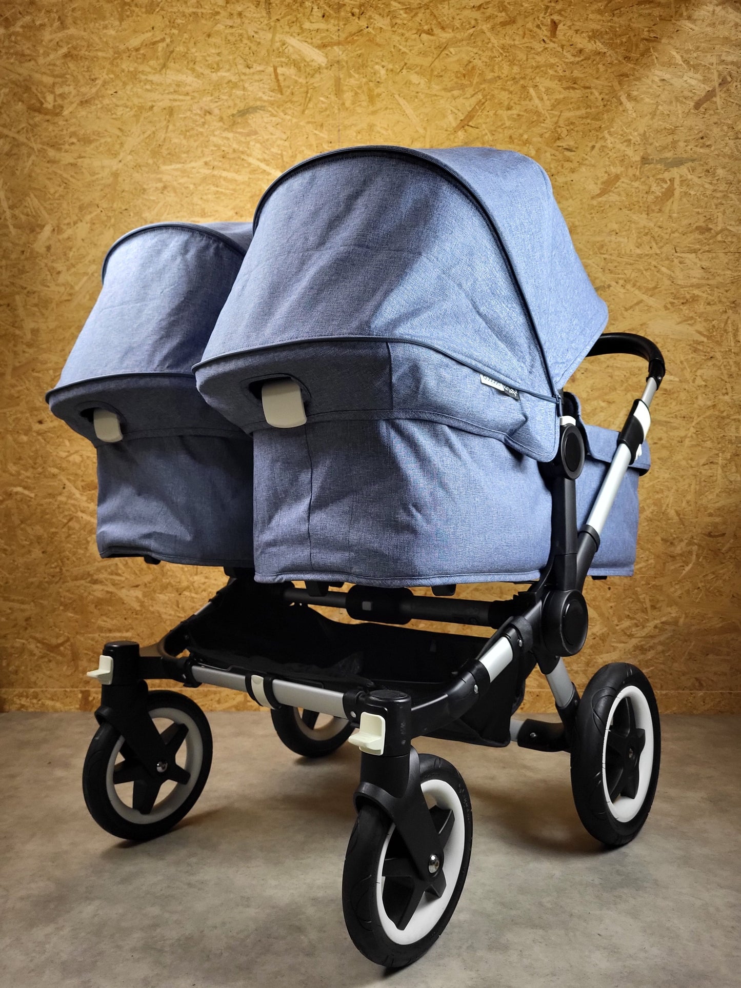 Bugaboo - Donkey Zwillingskinderwagen Geschwisterwagen (2 Sitze / 2 Babywanne) Inkl. Seitliche Gepäcktasche - Blau