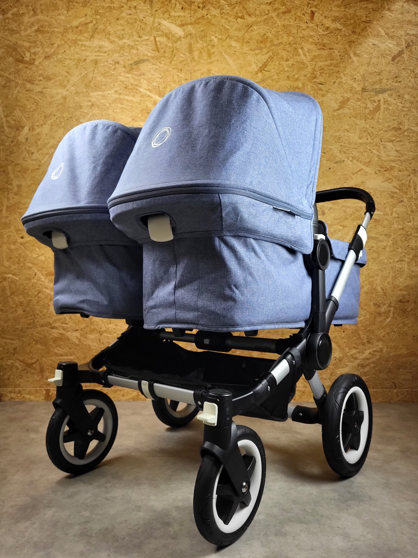 Bugaboo - Donkey Zwillingskinderwagen Geschwisterwagen (2 Sitze / 2 Babywanne) Inkl. Seitliche Gepäcktasche - Blau