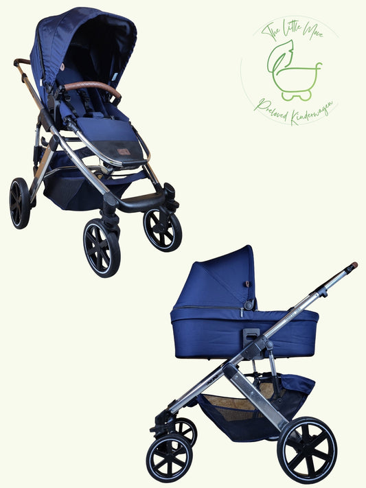 ABC-Design - Salsa 4 Kombikinderwagen (Sportsitz und Babywanne mit Fußsack und Wickeltasche) - Blau in gutem Zustand