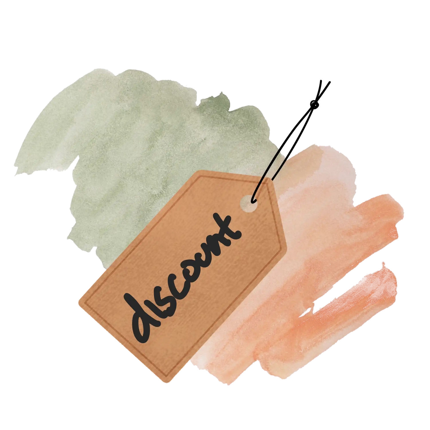 Eine braune Pappetikette mit »Rabatt« in schwarzer Schrift.