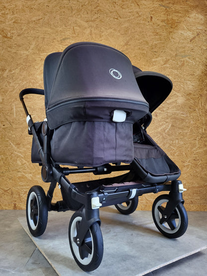 Bugaboo - Donkey 2 Duo Kinderwagen (1 Liegewanne / 2 Sportsitze) inkl. seitliche Gepäcktasche - Schwarz - in gutem Zustand