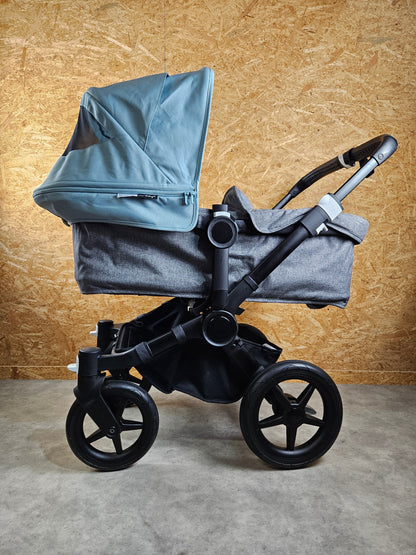 Bugaboo - Donkey 3 Duo (sportsitz und Liegewanne) Geschwisterwagen Inkl. Seitliche Gepäcktasche - Türkise Sonnendach