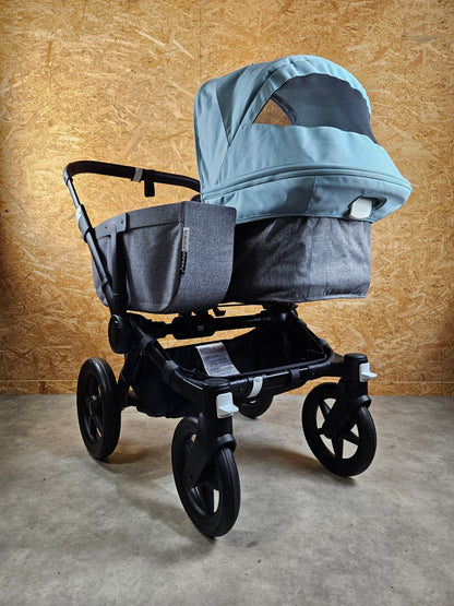 Bugaboo - Donkey 3 Duo (sportsitz und Liegewanne) Geschwisterwagen Inkl. Seitliche Gepäcktasche - Türkise Sonnendach