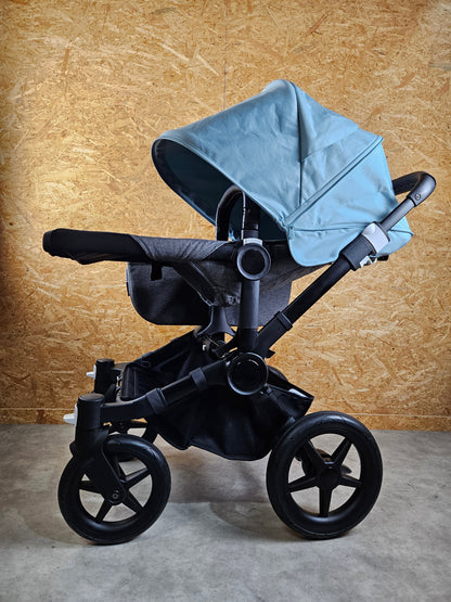 Bugaboo - Donkey 3 Duo (sportsitz und Liegewanne) Geschwisterwagen Inkl. Seitliche Gepäcktasche - Türkise Sonnendach