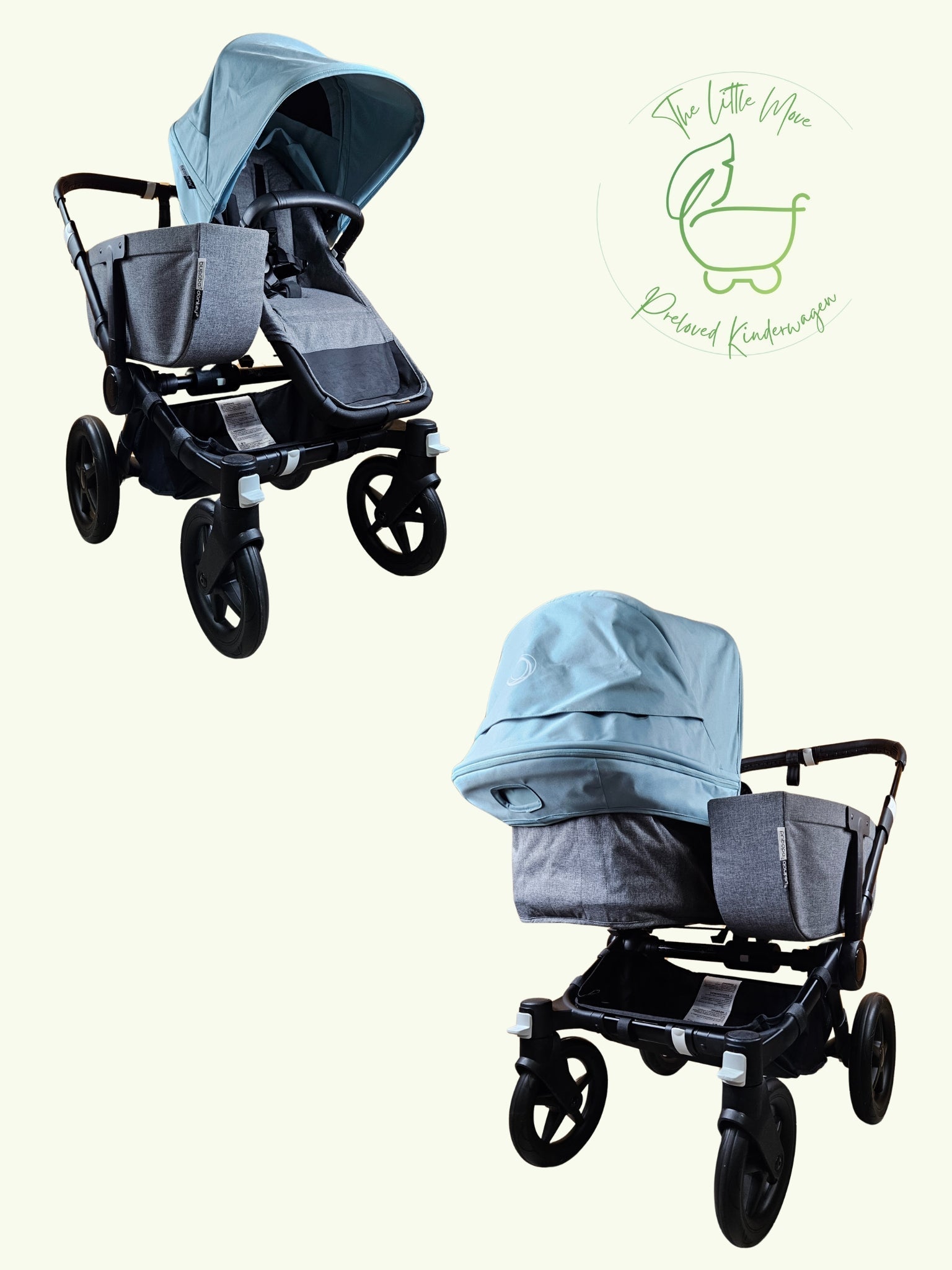 Bugaboo - Donkey 3 Duo (sportsitz und Liegewanne) Geschwisterwagen Inkl. Seitliche Gepäcktasche - Türkise Sonnendach