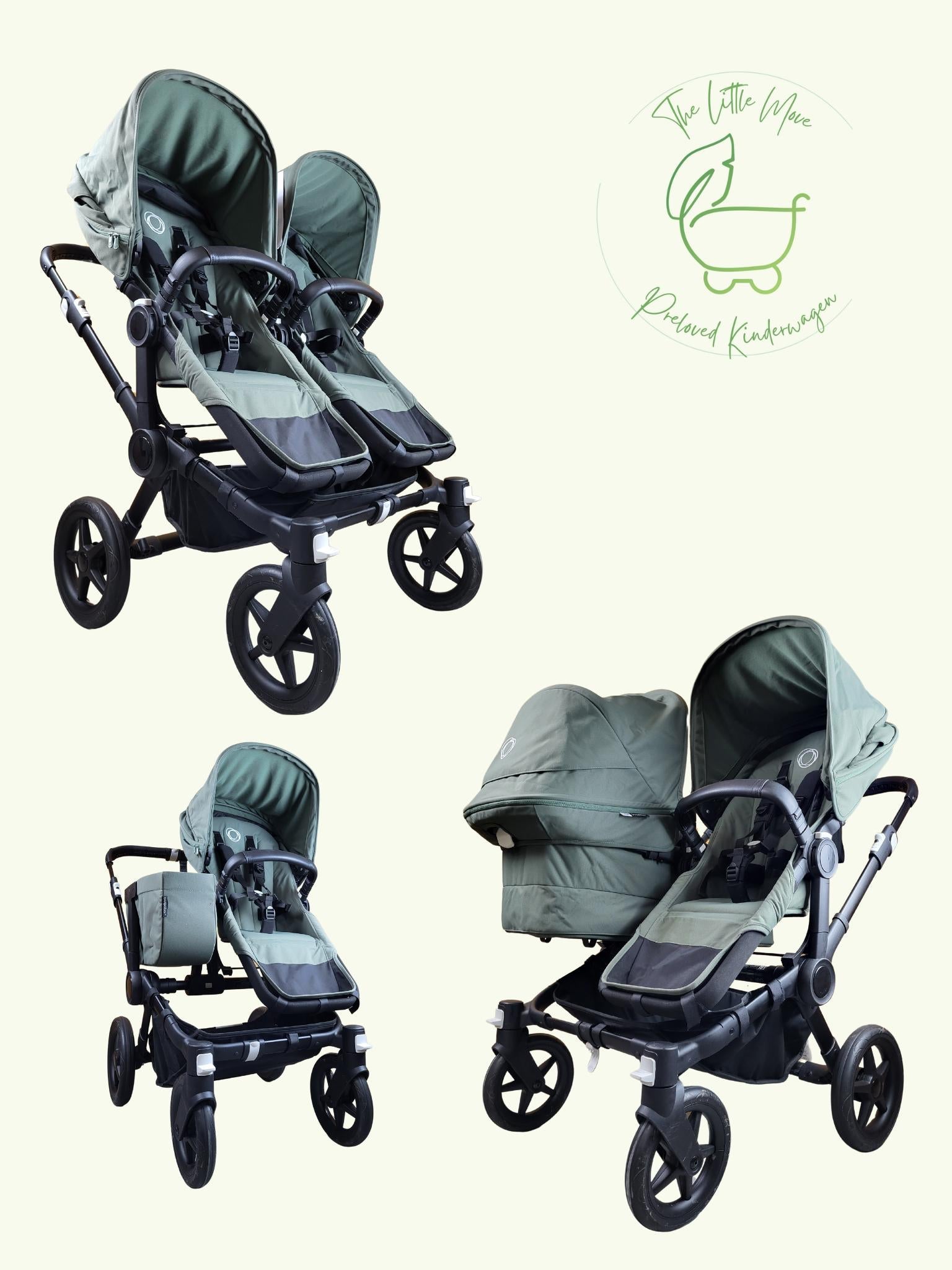 Bugaboo - Donkey 5 Geschwisterwagen (2xsportsitze / 1xbabywanne) Inkl. Seitliche Gepäcktasche - Forest Green