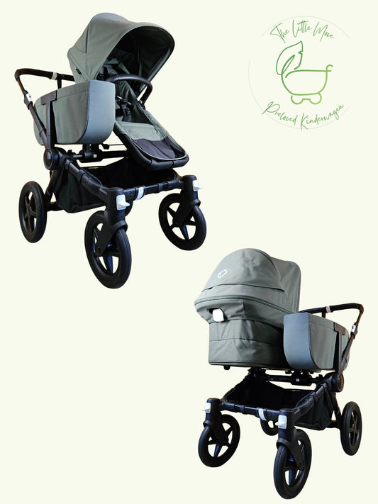 Bugaboo - Donkey 5 Mono (1 Sportsitz / 1 Babywanne inkl. Mitfahrbrett, Sonnendach Bee Breezi und Regenschutz) - Grün in sehr gutem Zustand