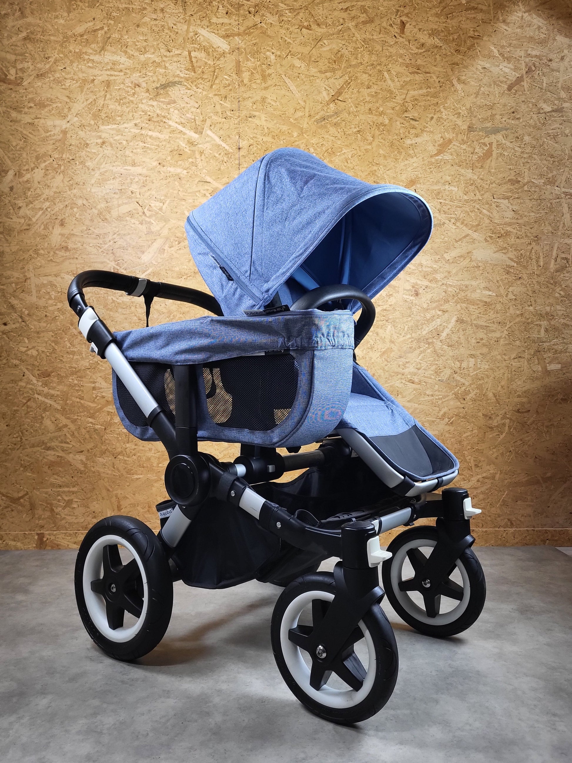 Bugaboo - Donkey Zwillingskinderwagen Geschwisterwagen (2 Sitze / 2 Babywanne) Inkl. Seitliche Gepäcktasche - Blau