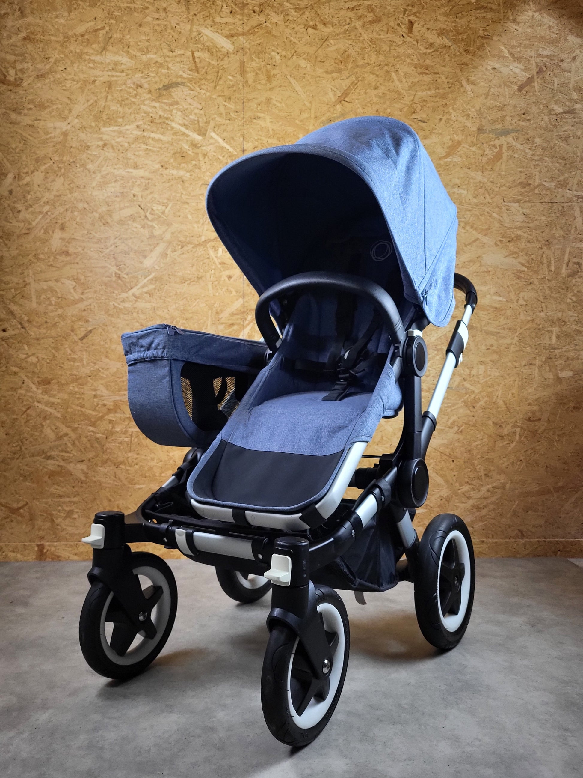 Bugaboo - Donkey Zwillingskinderwagen Geschwisterwagen (2 Sitze / 2 Babywanne) Inkl. Seitliche Gepäcktasche - Blau