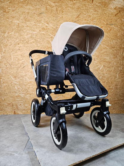 Bugaboo - Donkey Duo Kinderwagen (1 Liegewanne / 2 Sportsitze) inkl. seitliche Gepäcktasche - Ivory - in gutem Zustand